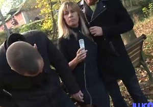 Blond-haired older lady gets fucked outdoors