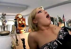 Blond-haired beauty with long legs fuck at the office