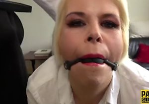 Ugly European dude enslaves a blonde MILF
