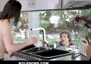 Brunette sucking dick and fucking with legs spread